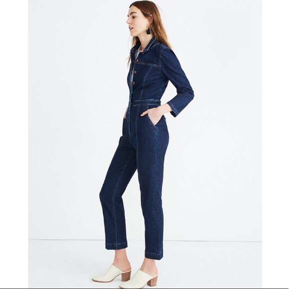 Madewell Pants - Denim Puff-Sleeve Jumpsuit by Madewell